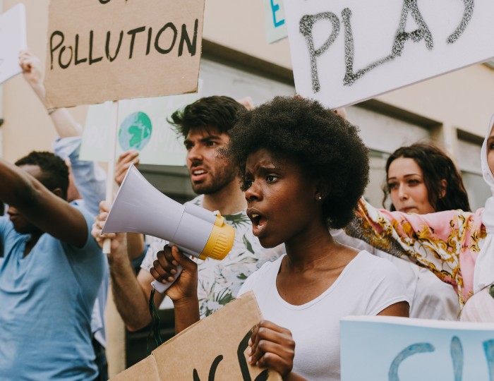 Protestors protesting outdoors