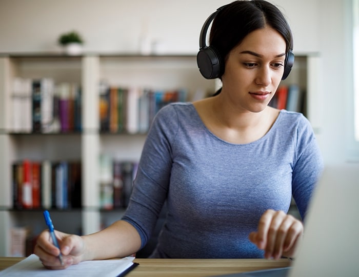 Young woman learning online 