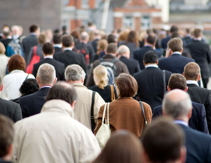 Crowd of people in city