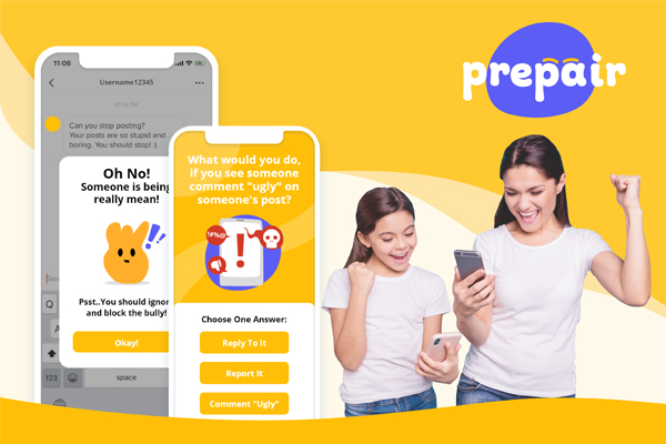 An image of the prepair platform and a parent and child looking at their phones