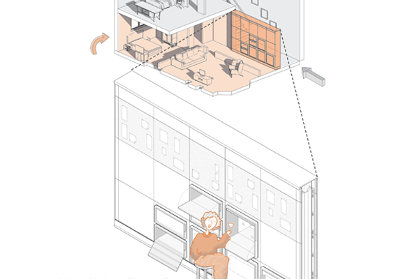 A visual of an adaptable wall insert that can separate a living space