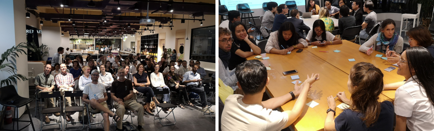 Participants at the showing of Closing the Loop (left) and the City as Ecosystem breakout discussion (right).